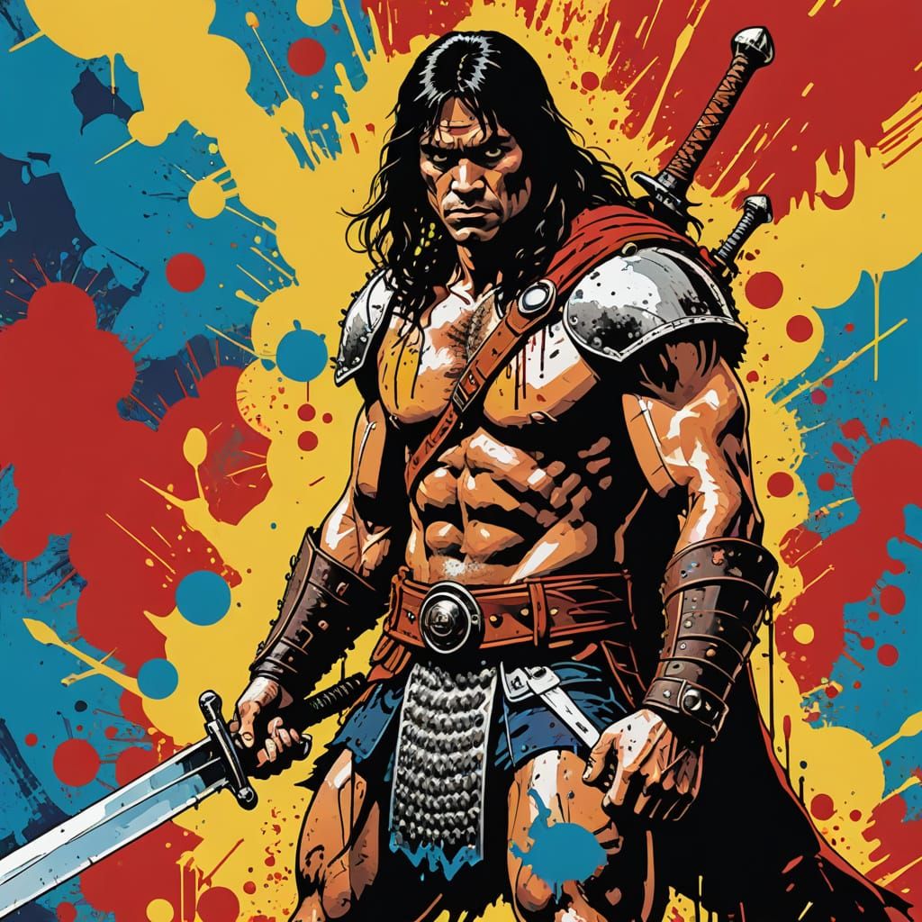 Warhol-Inspired Conan Barbarian Art in Bold Screen Print Col...
