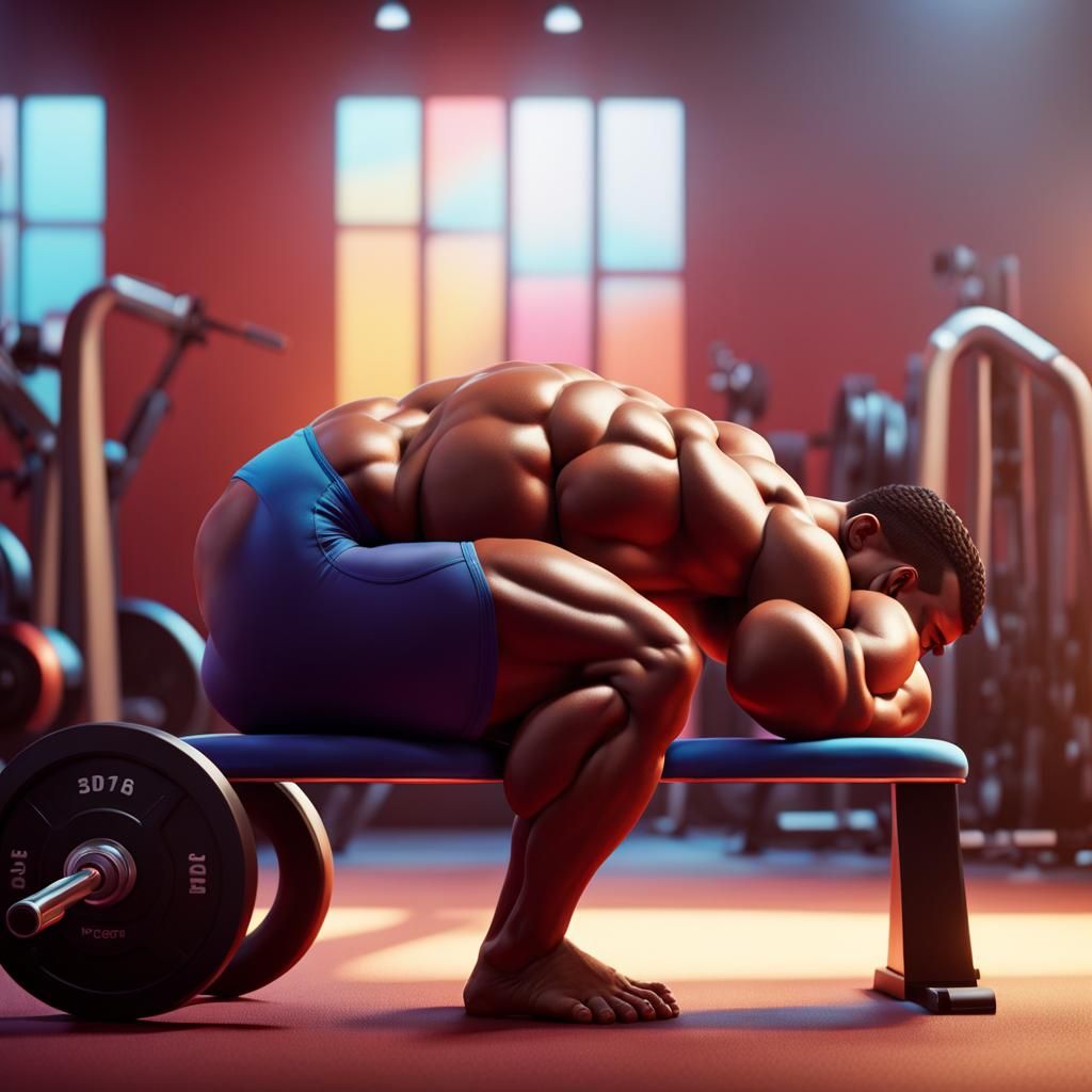 Gym Bodybuilder Sleeping: Pixar-Style 3D Digital Art