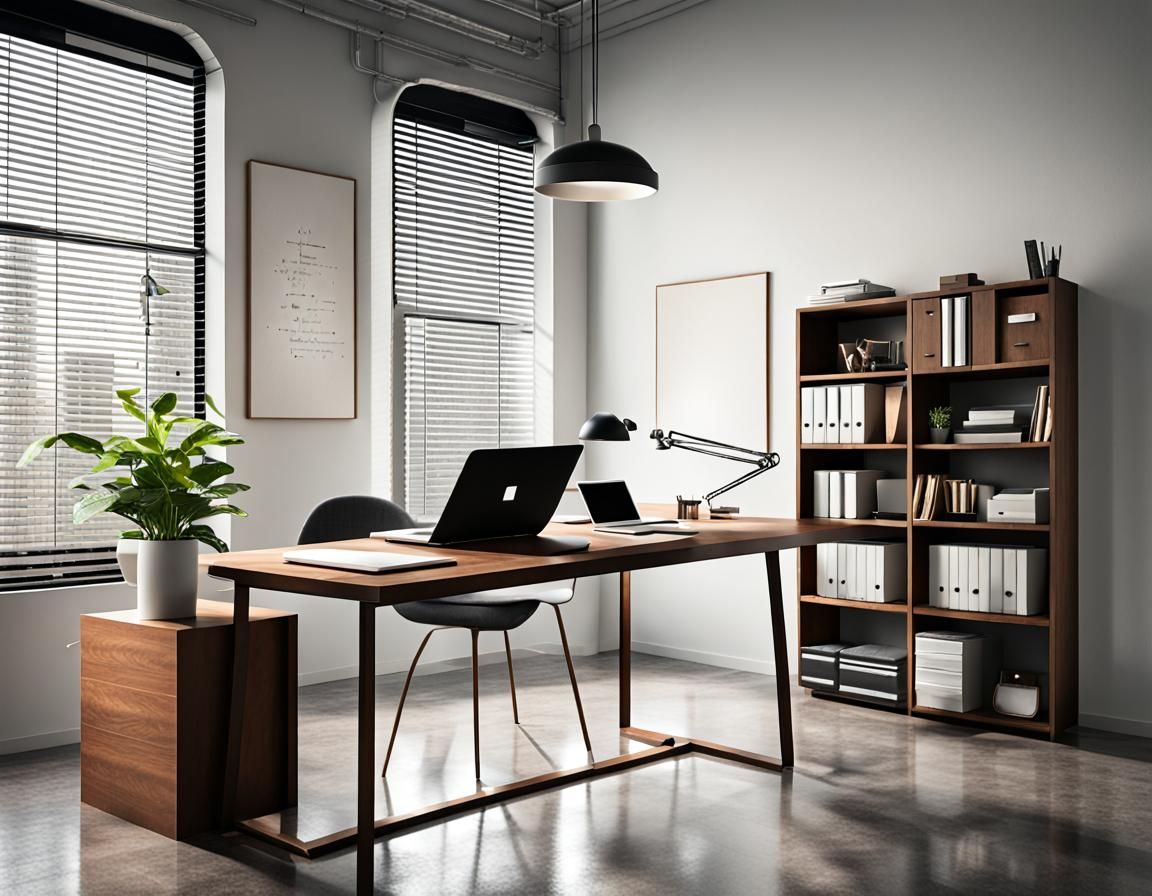 Minimalist Office Setup with Laptop and Coffee