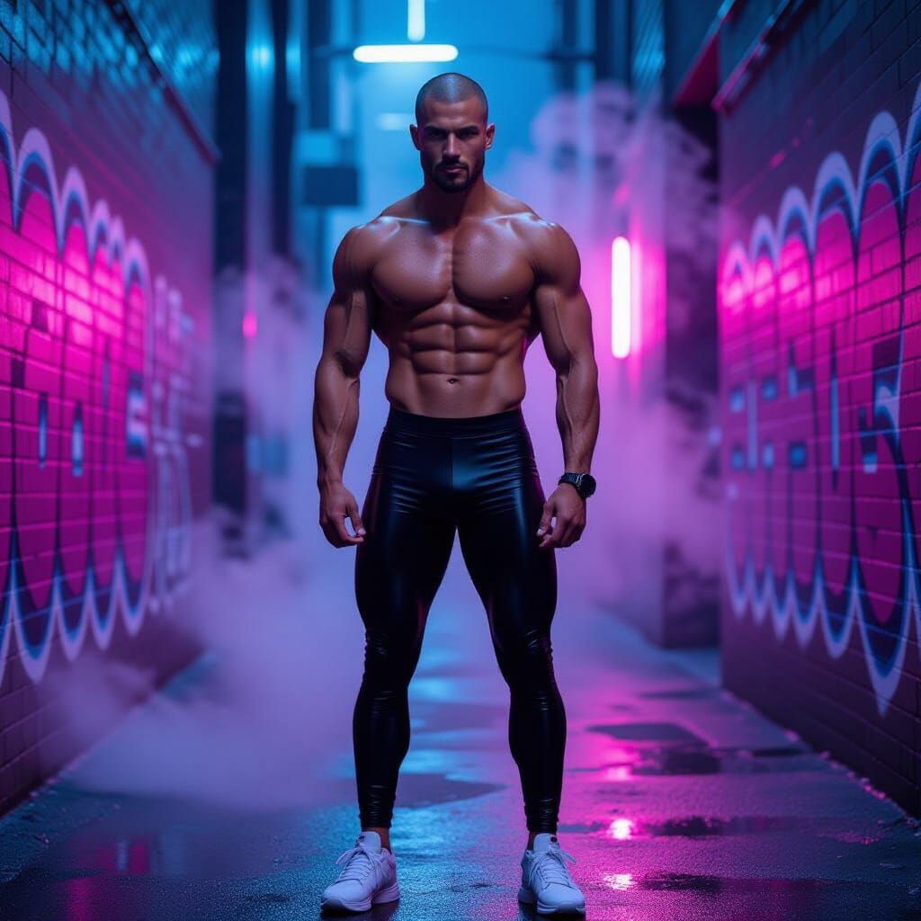 Athlete in Neon Alleyway: Gritty Hyperrealism