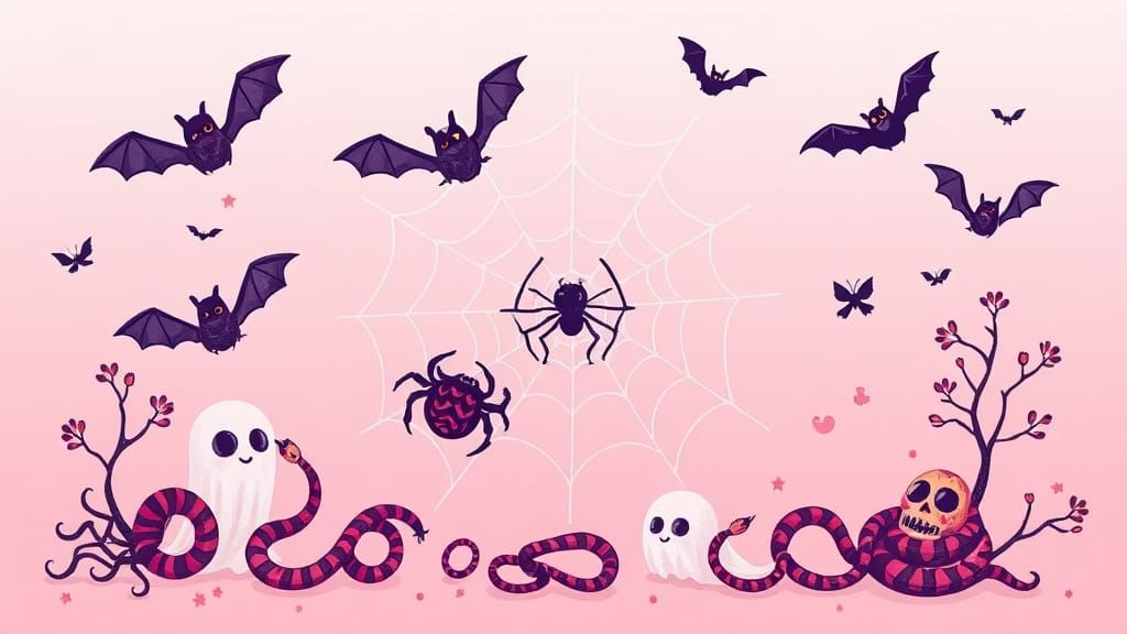 Cute Pink Clipart with Spiders, Bats and Skulls