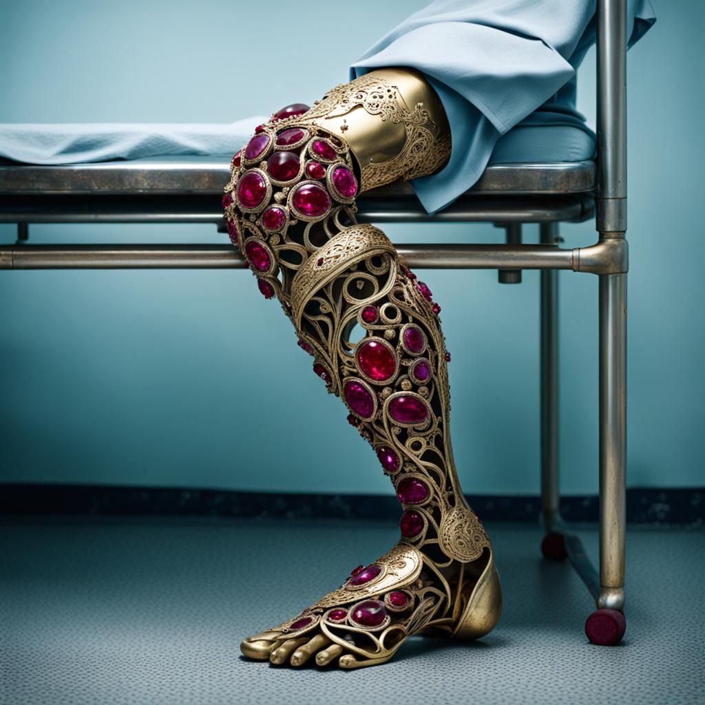 Ornate Golden Prosthetic Leg in Abandoned Hospital