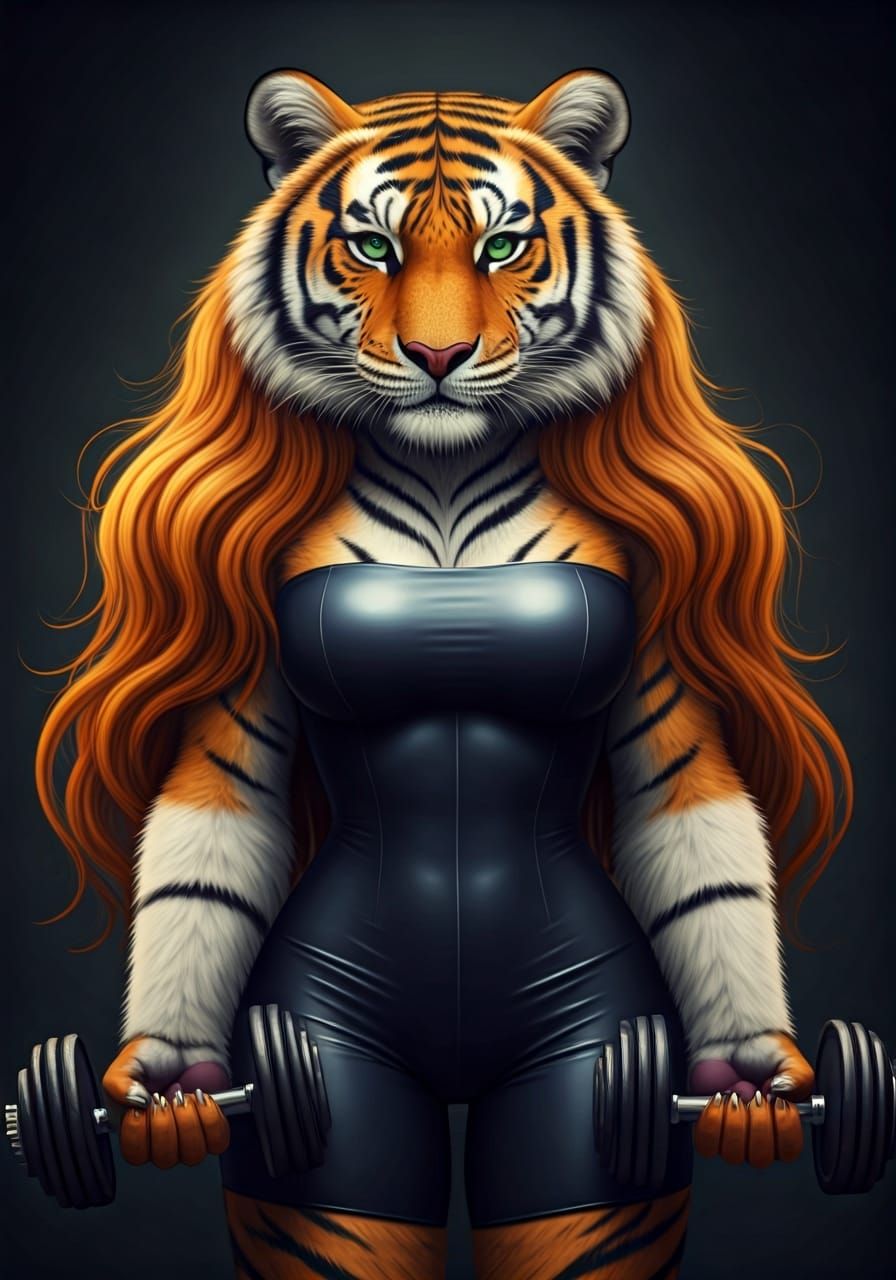 Cinematic Tigress Workout: A Flirtatious Film Still