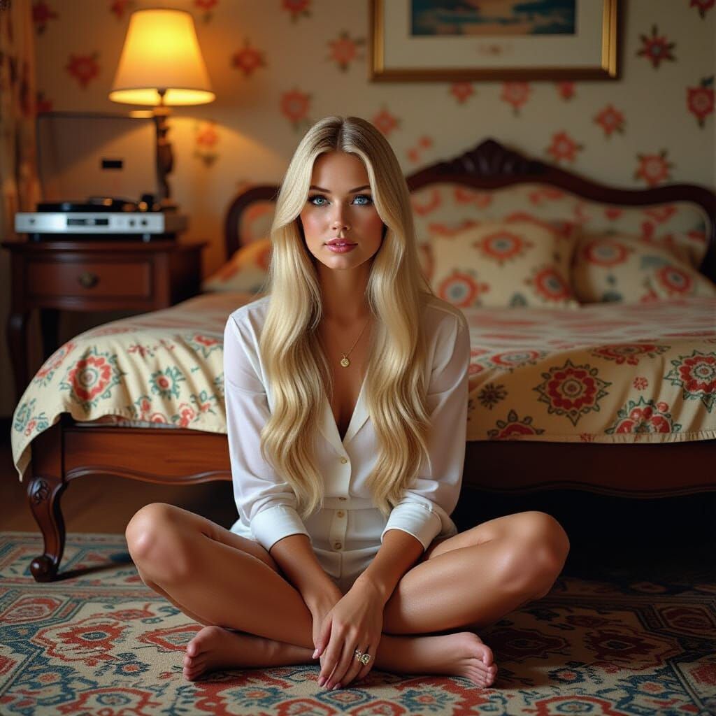 1970s Style Portrait of a Woman in Retro Room