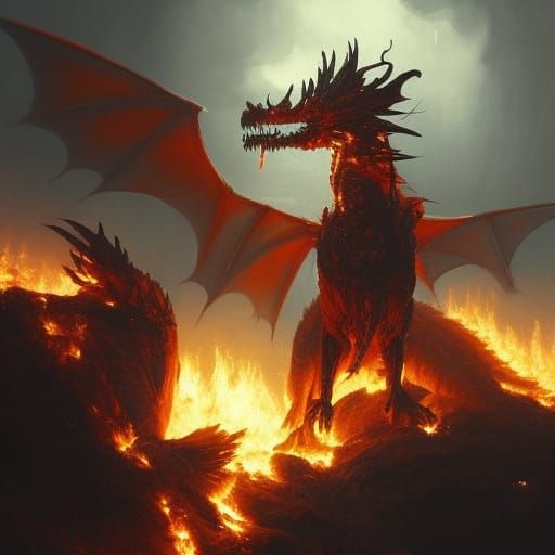 Fire Dragon Burns Kingdom: Dark Fantasy Art