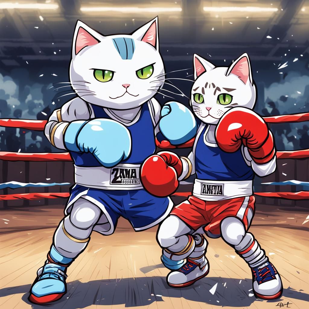 Boxing Cat vs Dummy in Anime Style