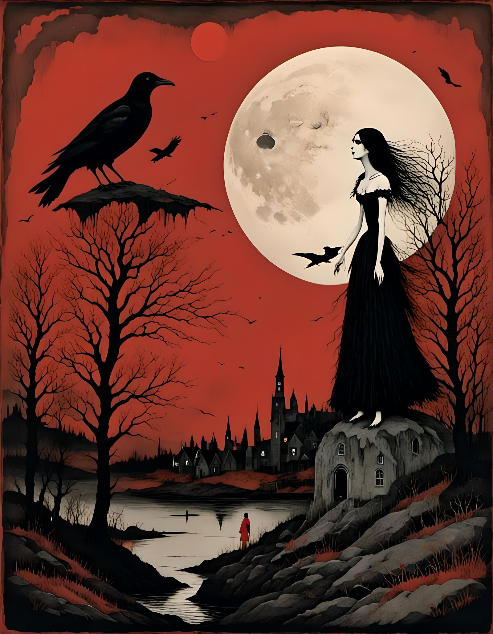 Gothic Vampire Ascends Under Blood Red Moon