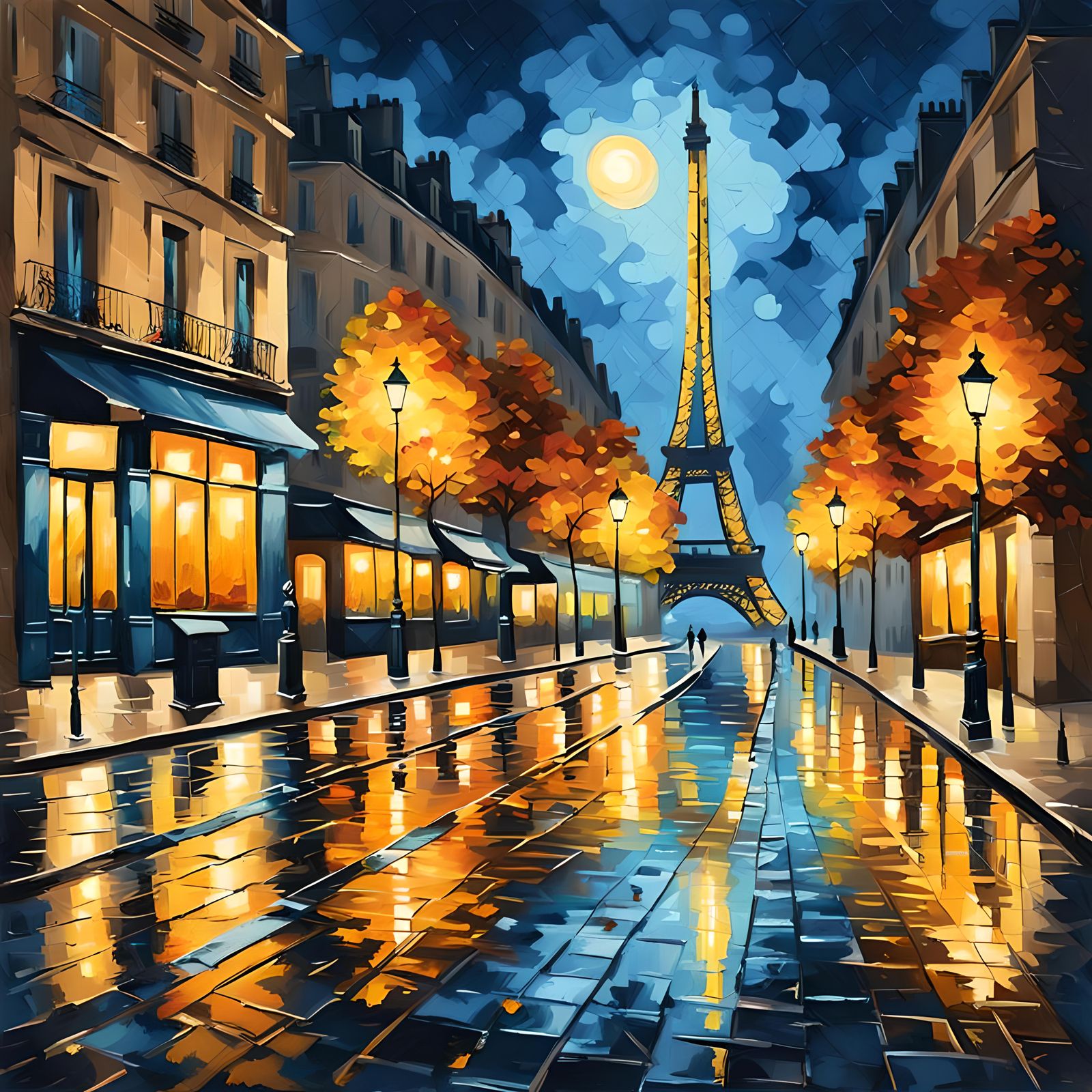Paris Rainy Night: Impressionist Gouache with Impasto