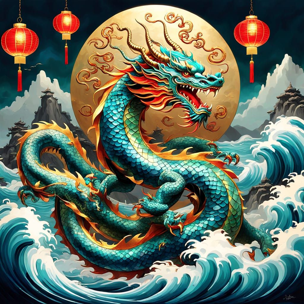 Ethereal Chinese Dragon in Majestic, Lacquered Splendor