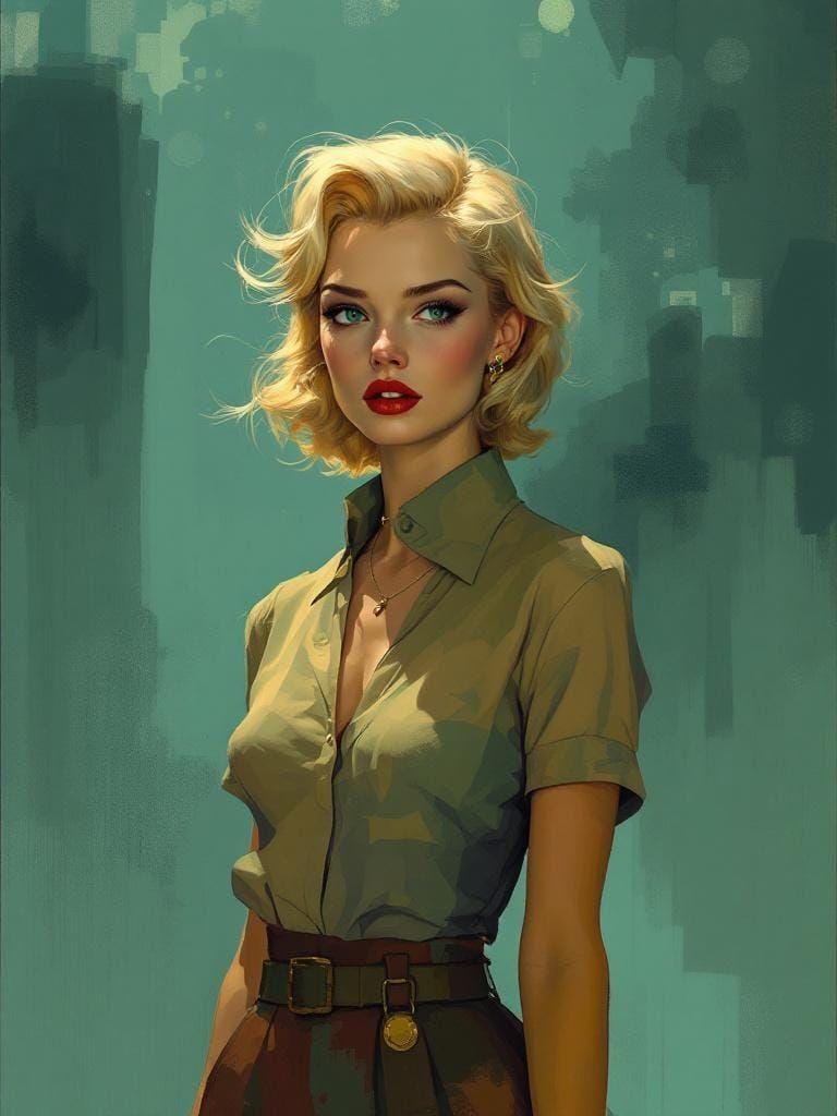 Melancholic 50s Pin-Up in Atmospheric Digital Art