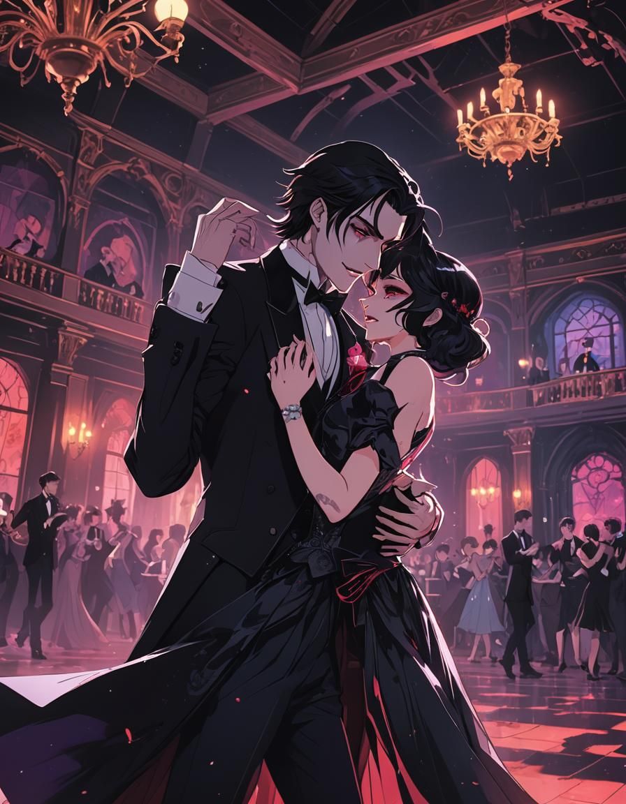 Young Dracula Dancing at School Prom in Anime Style