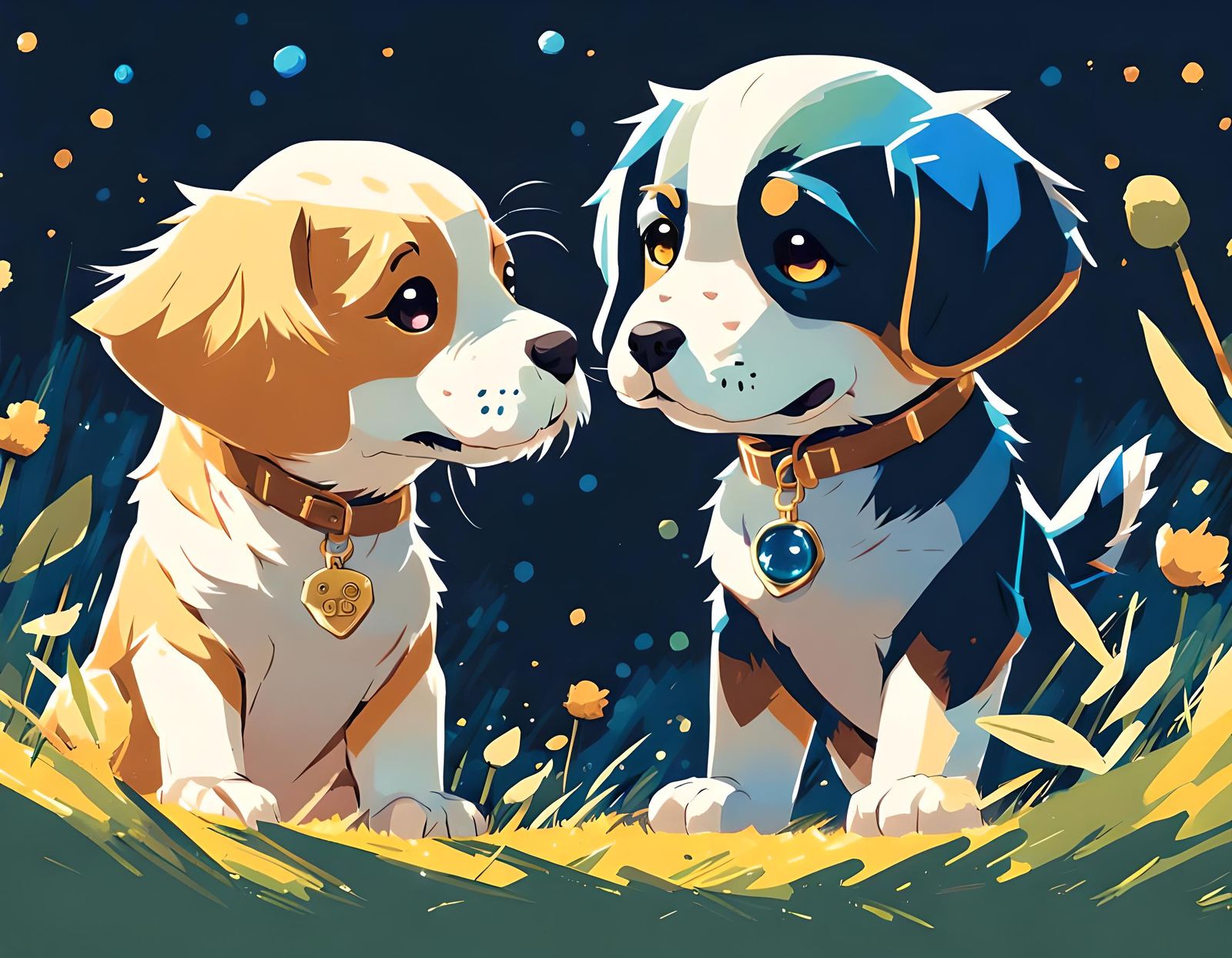 Chibi Dogs Greeting in Acrylic Style