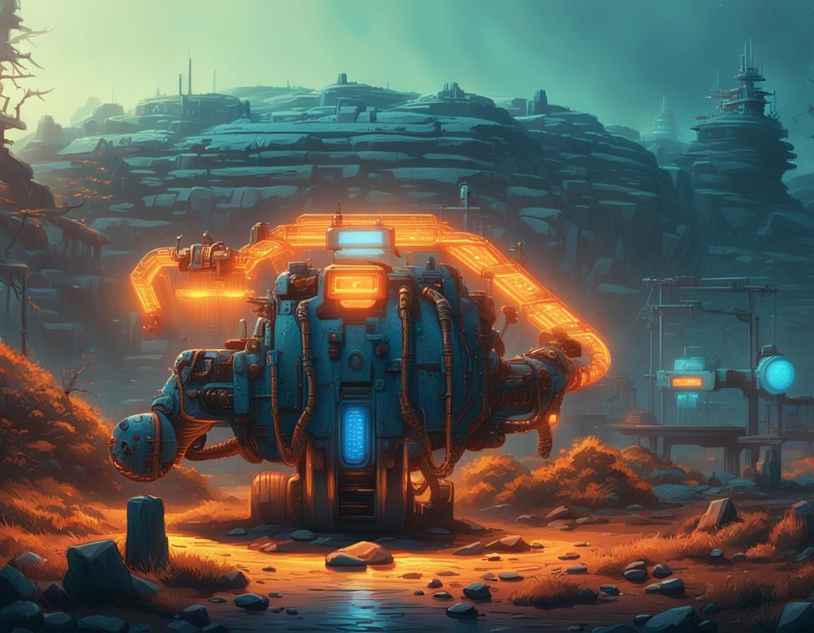 Stone Centipede Machine with Blue Circuits