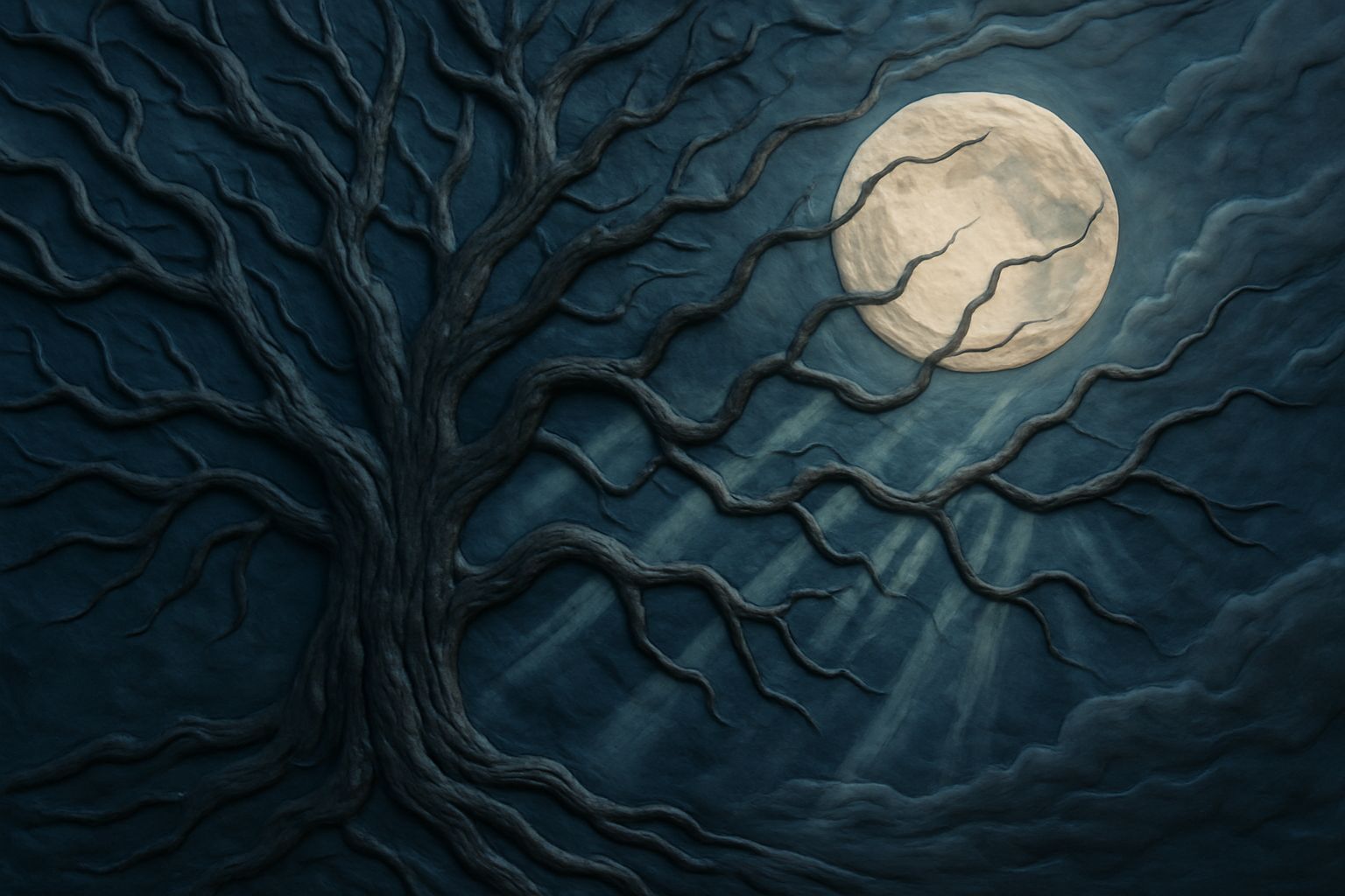 Epic Tangled Tree in Moonlight as Plasticine Art