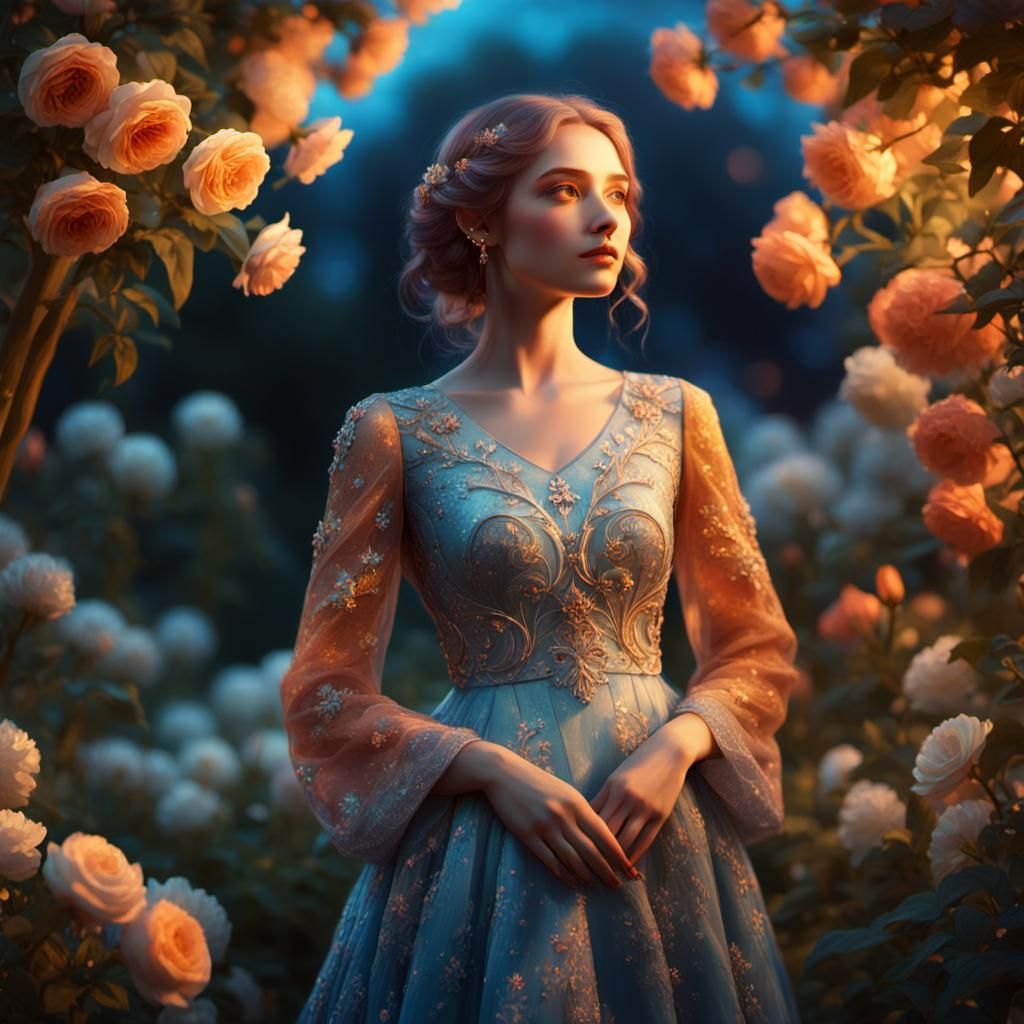 Woman in Moonlit Garden: Fantasy Art in Unreal Engine