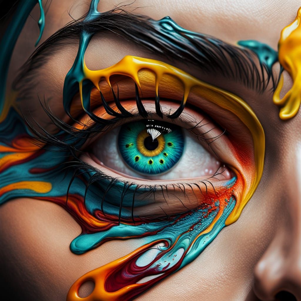 Surreal Distorted Face in Triadic Colors