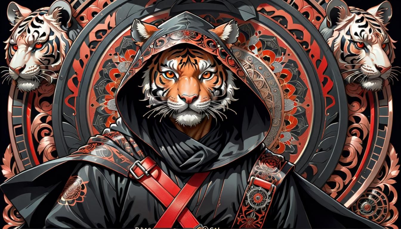 Tiger Ninja Art Nouveau Poster with Mandala