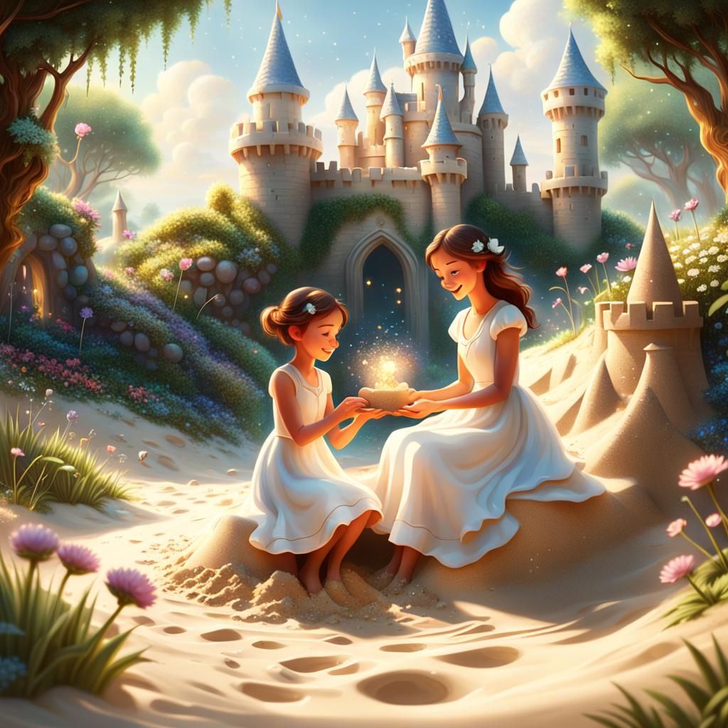 Pixar Style: Boy and Woman in Garden Playing