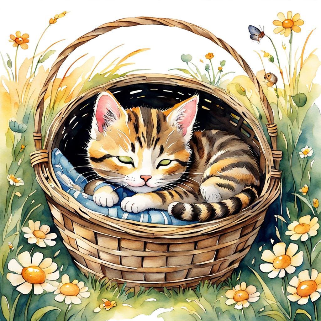 Tabby Kitten's Dream: Watercolor Picture Book Scene