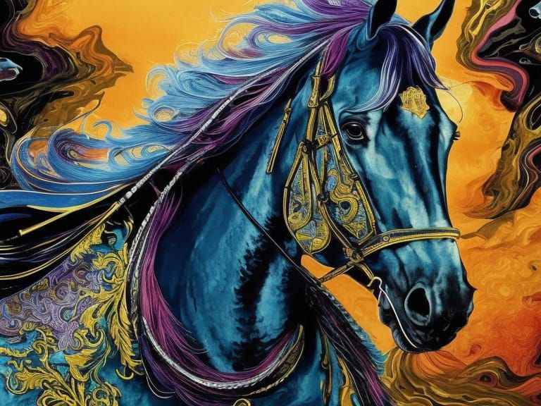 Royal Horse King with Crown, Digital Illustration