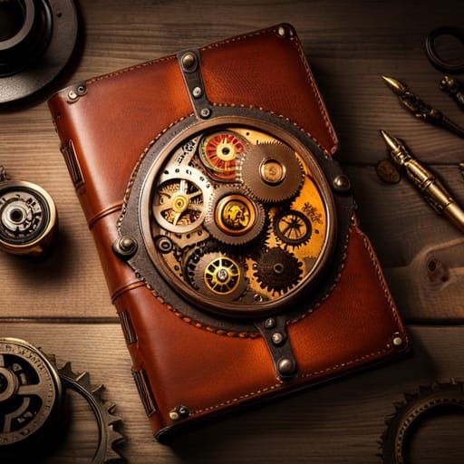 Steampunk Book of Inventions with Metal Filigree