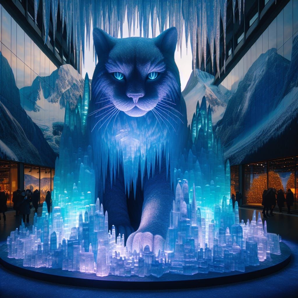 Mystical Crystal Cat Dominates Icy Landscape