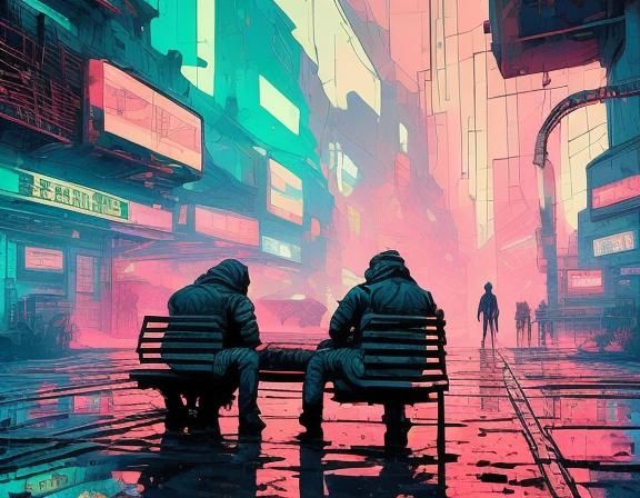 Cyberpunk Man in Dystopian Cityscape