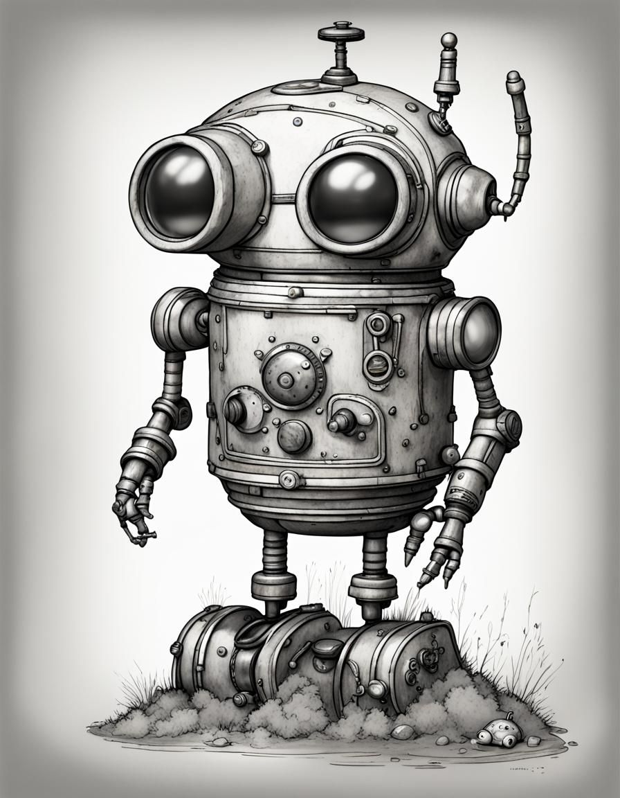 Funny Steampunk Robot Coloring Page