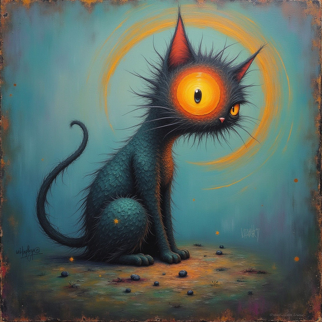 Surreal Cyclopean Cat Fusion in Dreamscape Style