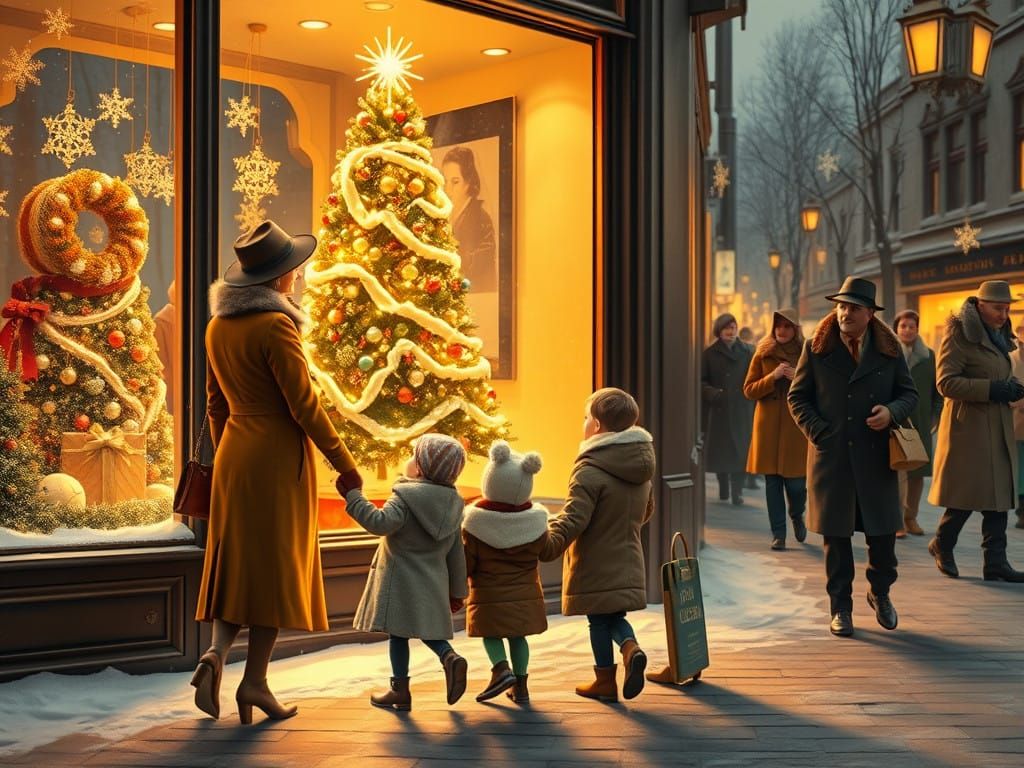 1940s Christmas Family Scene with Vintage Glamour