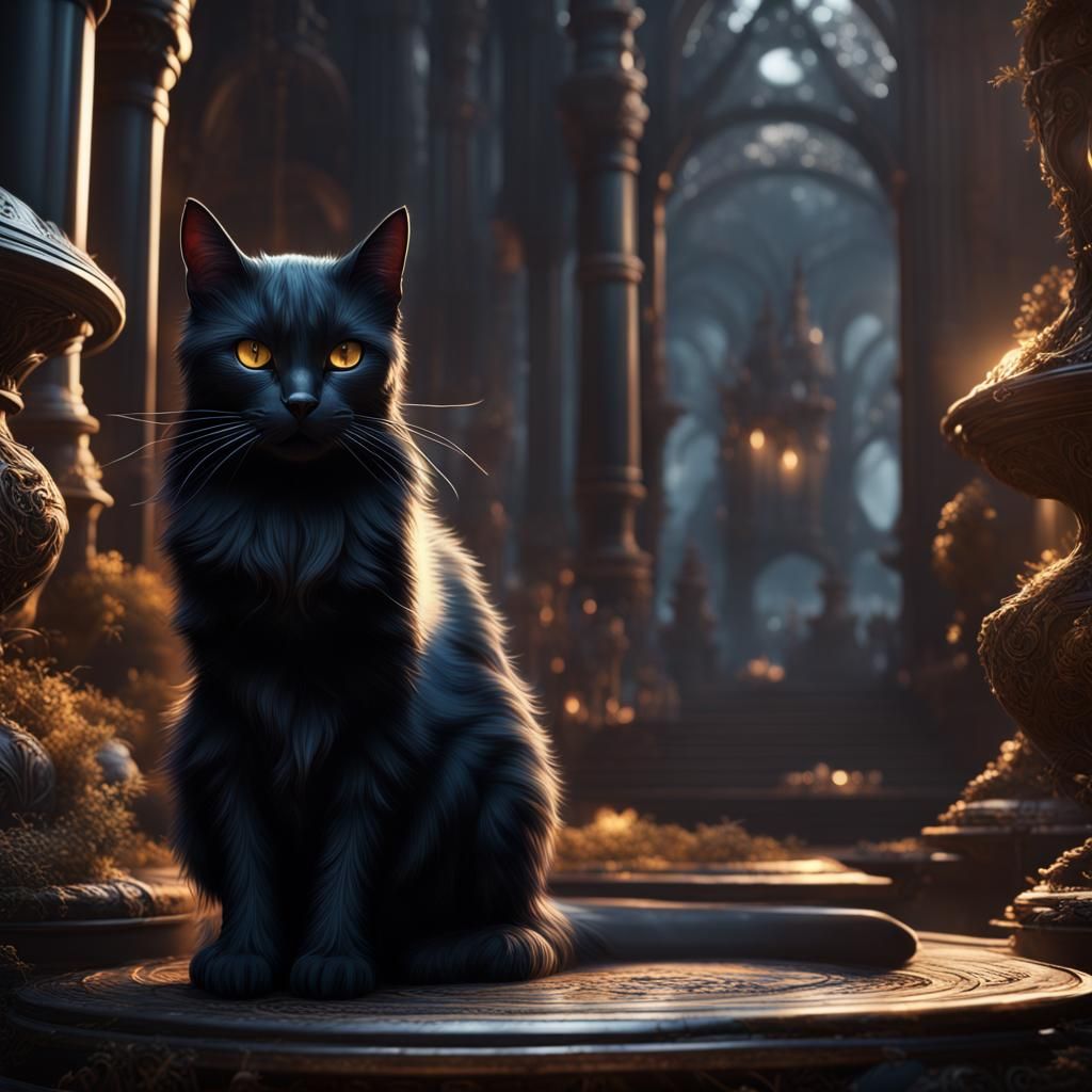 Fantastical Black Cats in Detailed Digital Painting