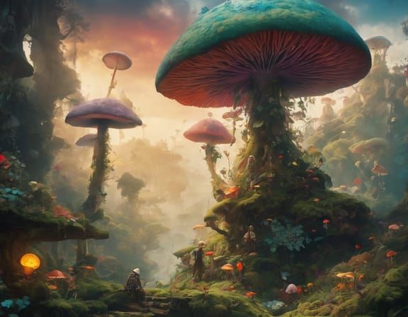 Enchanted Mushroom Landscape: AI Generated Scene