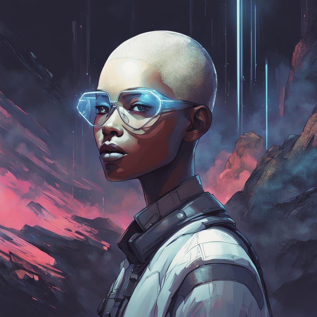 Elegant Ebony Woman Exudes Malevolent Elegance in Futuristic...