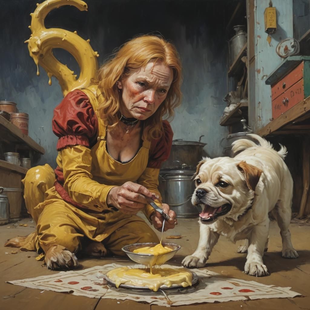 Dog's Custard Predicament, Oil Painting by Gurney