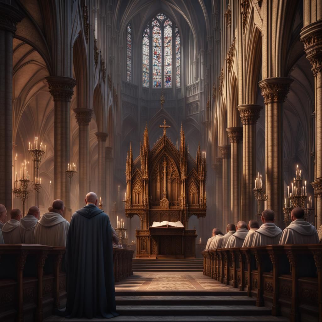 Dominican Monk Preaching in Gothic Cathedral
