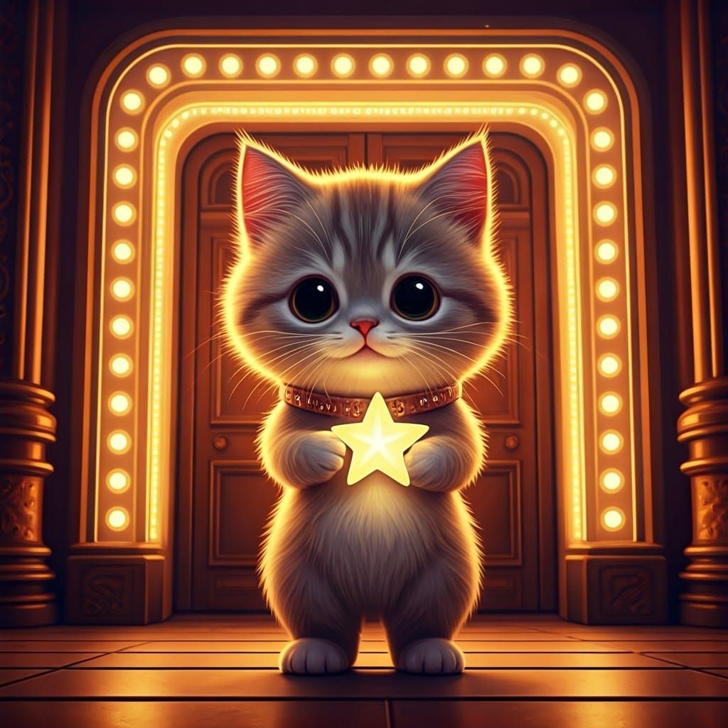 Whimsical Kitten Star in Vintage Theater