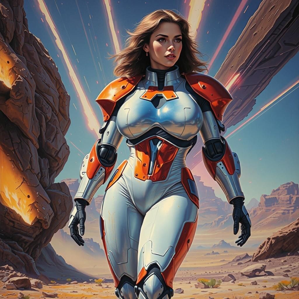 Voluptuous Space Hero in Retro-Futuristic Style