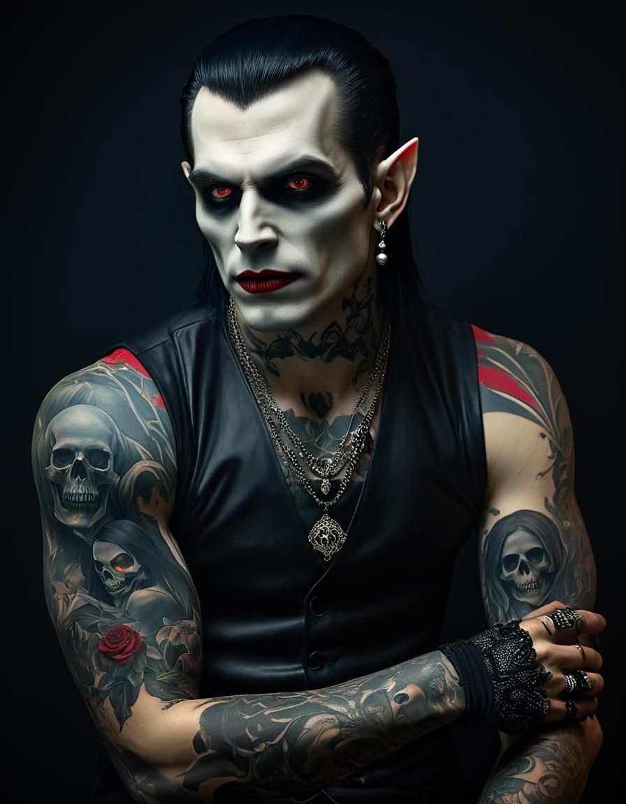 Dark Tattooed Vampire Portrait in Gothic Horror Style