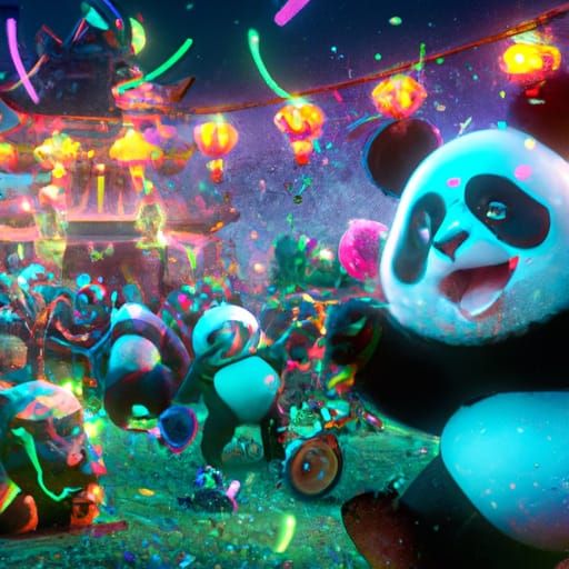 Panda Party in Detailed Matte Painting Style
