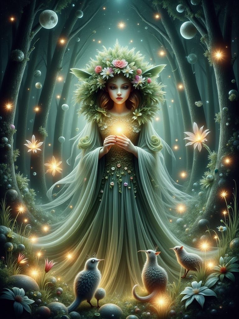 Whimsical Forest Goddess in Watercolor