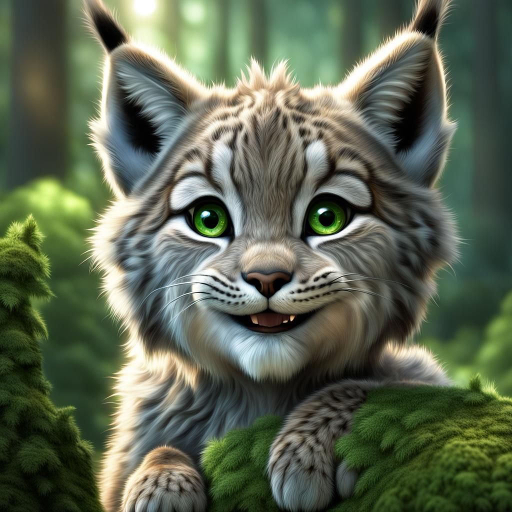 Cute Baby Lynx in Forest: Disney CGI Style