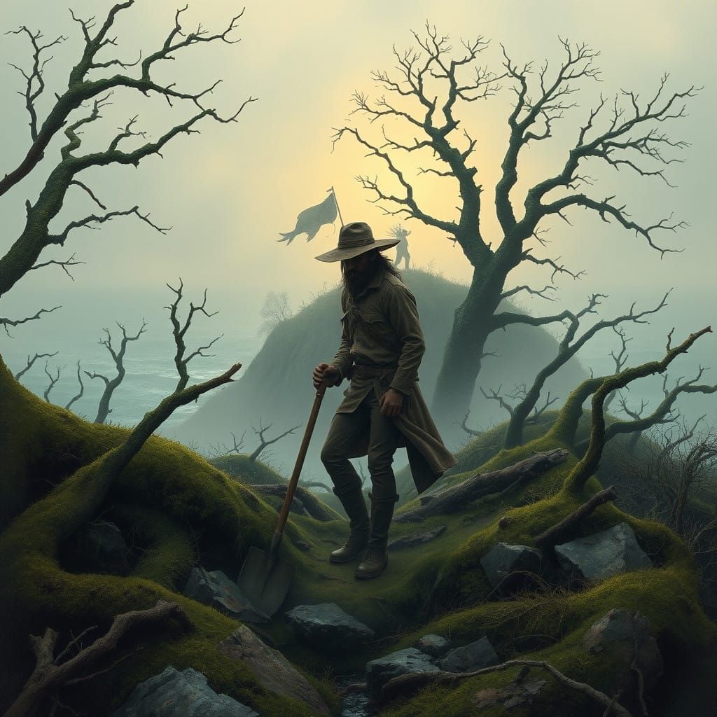 Treasure Hunter on Windswept Oak Island Shore