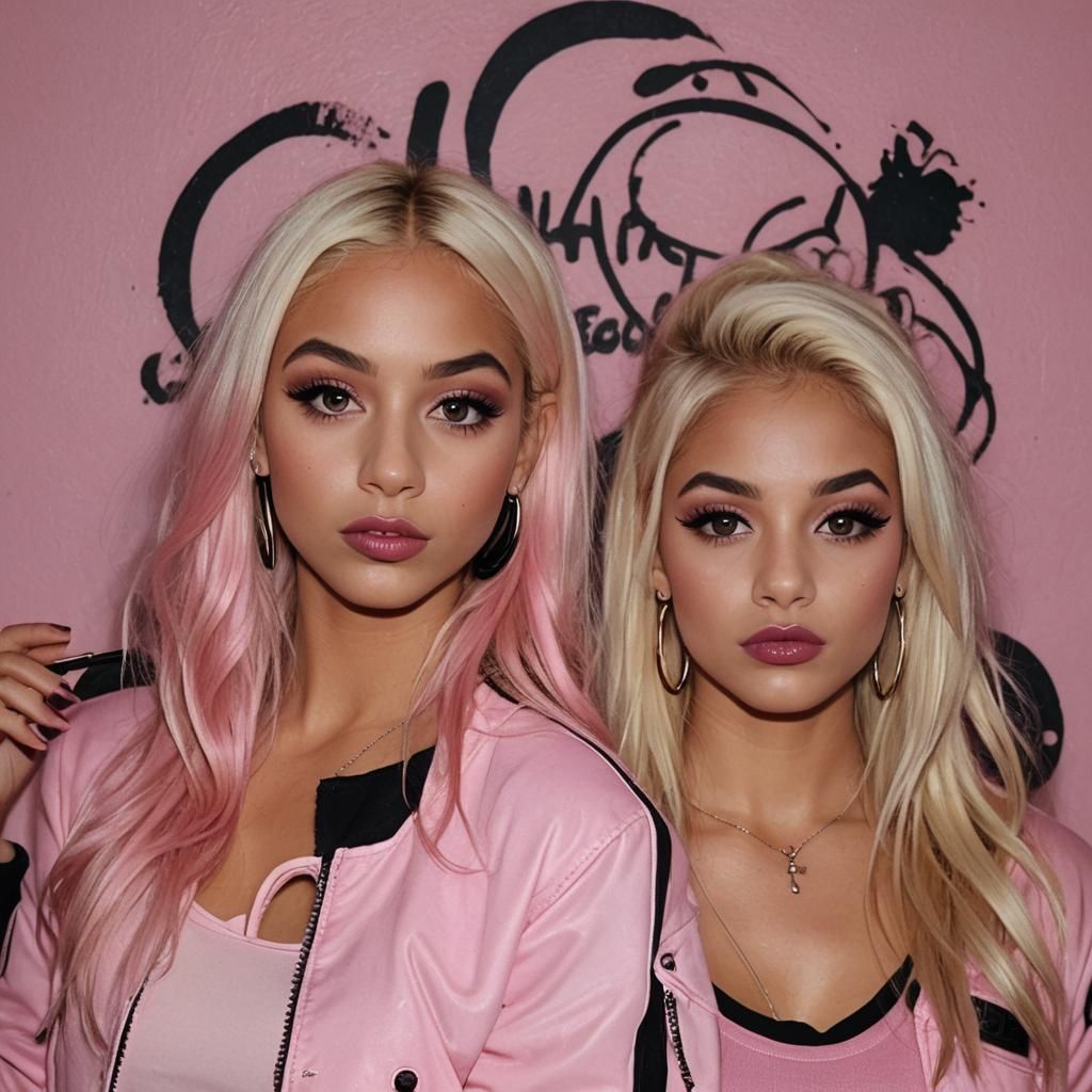 Hyperrealistic Woman in Pink Dress with Man