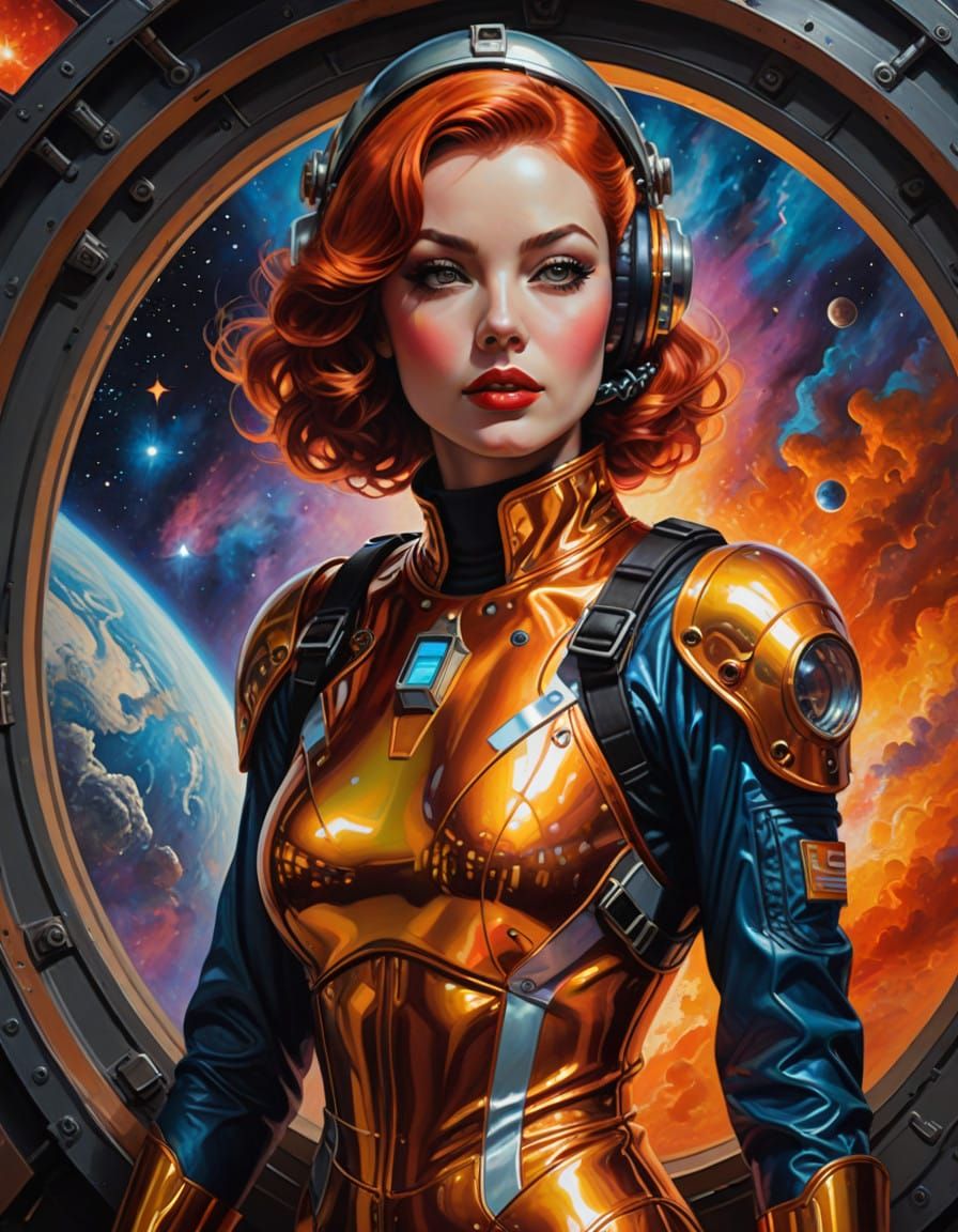 Retro Sci-Fi Space Goddess in Stunning Celestial Hues