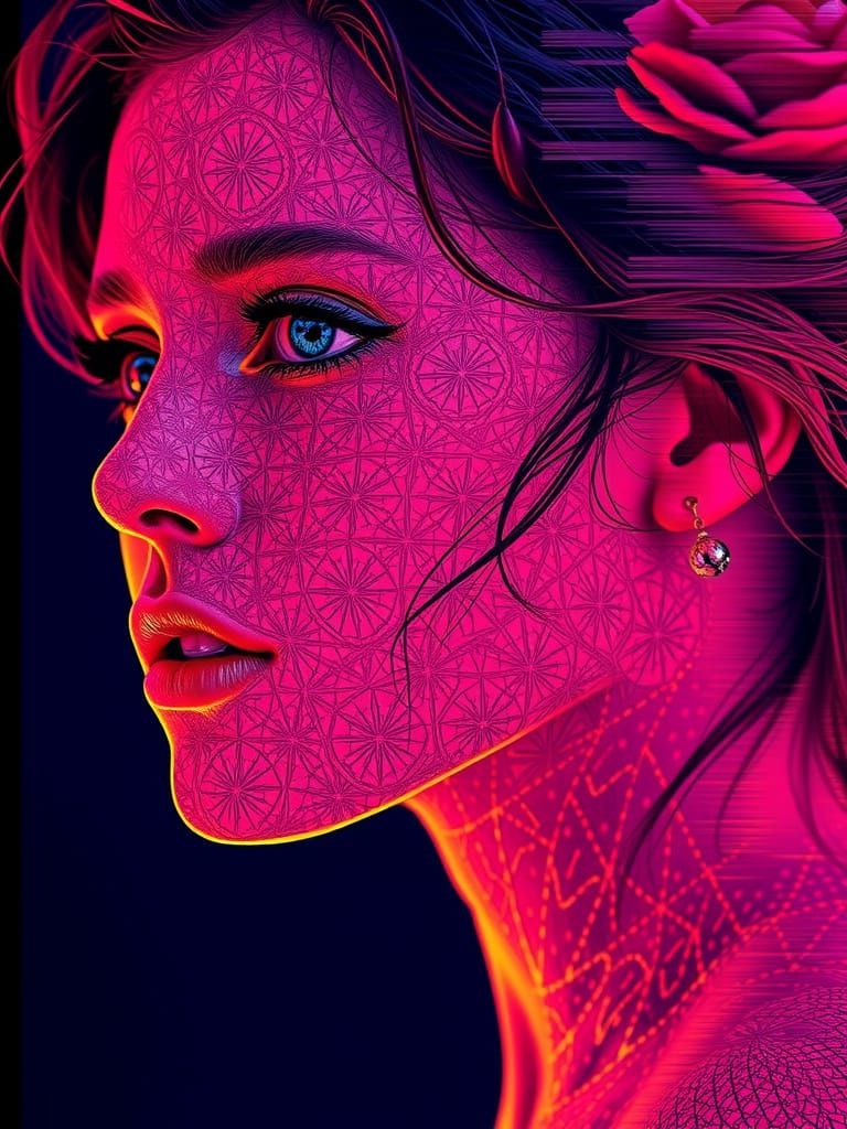 Pixelated Woman in Glitch Art Style