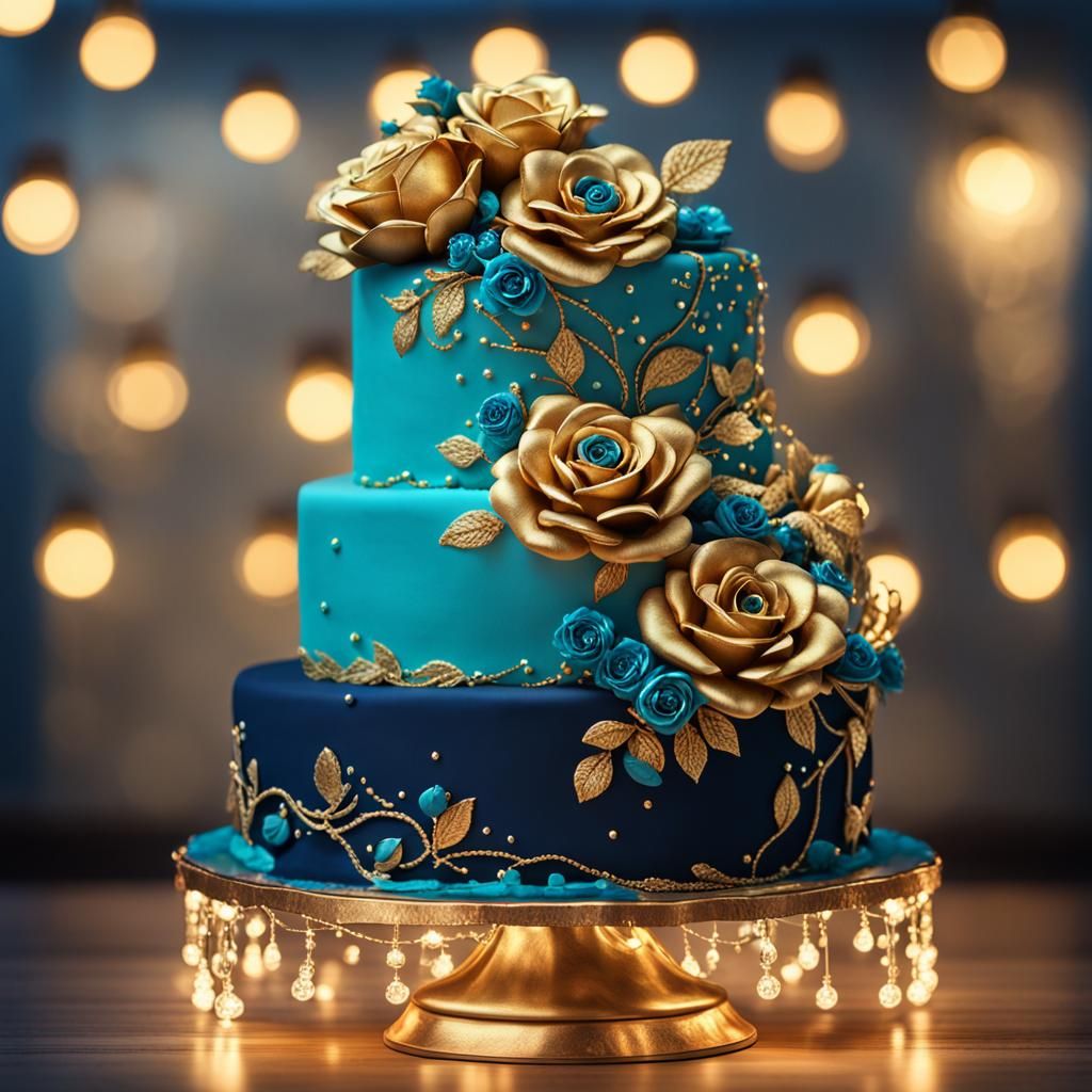 Elegant Two-Layer Cake with Roses and Fairy Lights