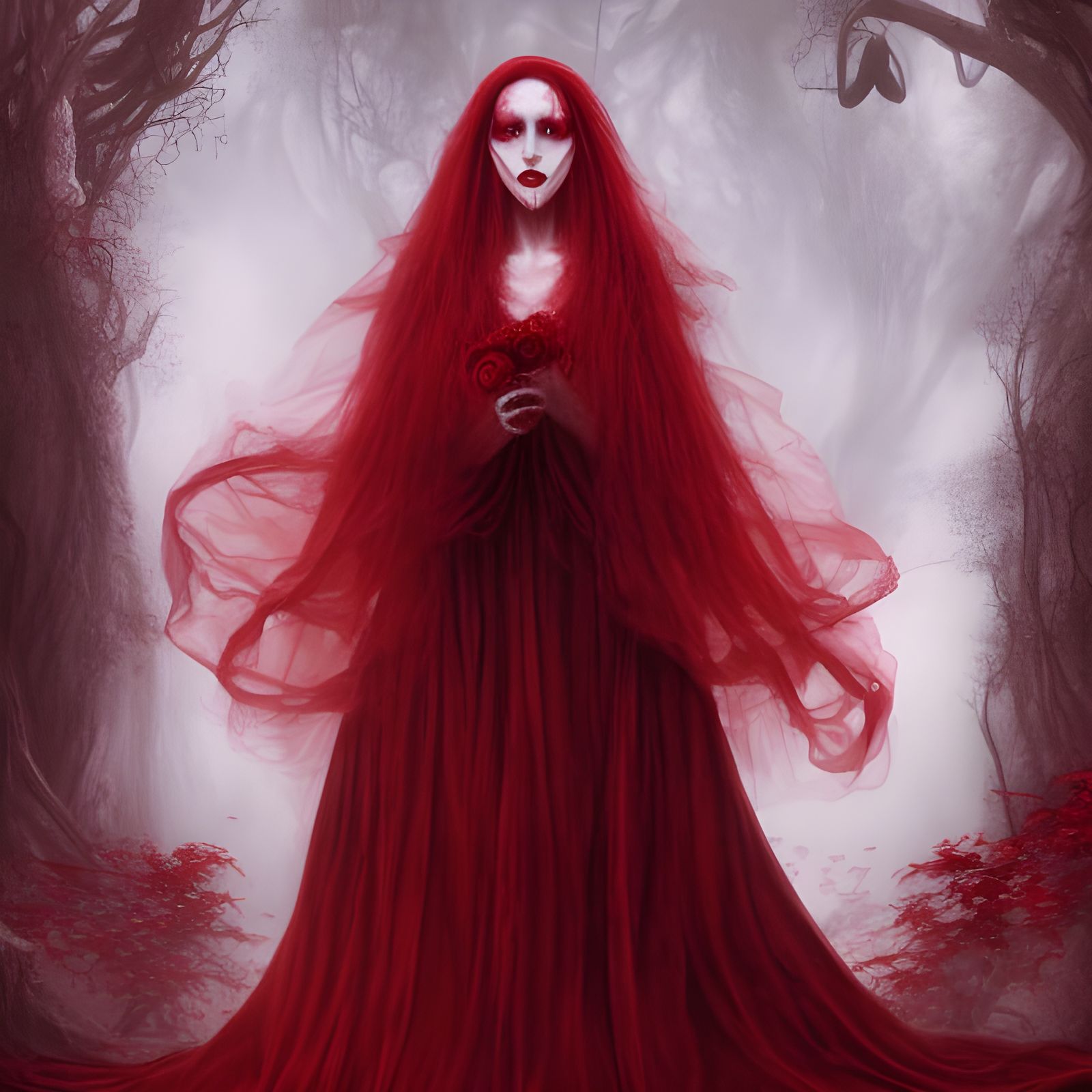 Horror Art Red Queen in Rose Garden
