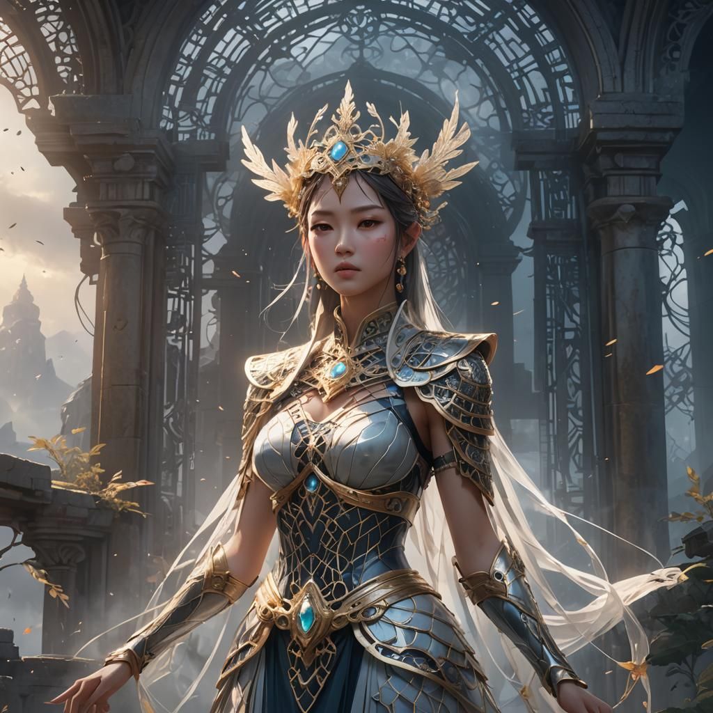 Mystical Anime Woman in Ethereal Realm