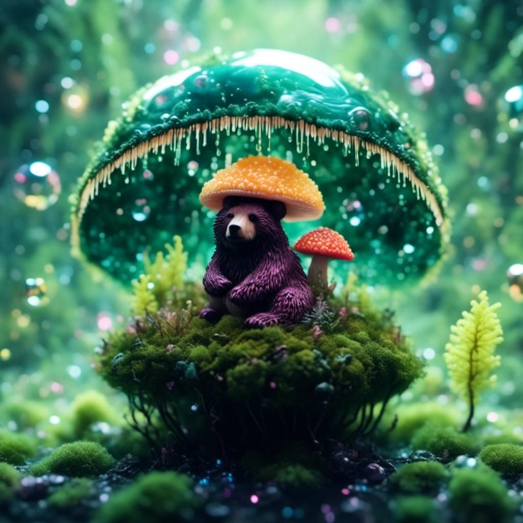 Opalescent Cosmic Moss and Ferrofluid Bear