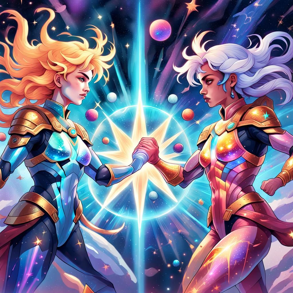 Astral Battle: Good vs Evil in Cosmic Illustration